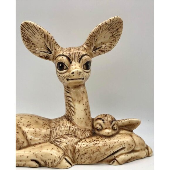 Large Deer Doe and Fawn Figurine Big Eyes Big Ears - Picture 2 of 7